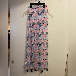 LIB New York L.I.B. Womens Cotton Scarf Boho Print Pink & Blue  70x20 Sheer